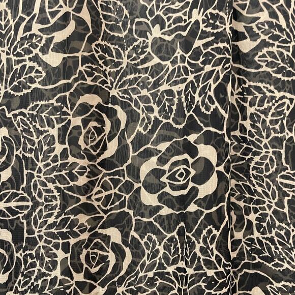 Vintage Floral Scarf Black Tan Wrap Retro Mid Century Mod Lightweight Oblong - Picture 5 of 6